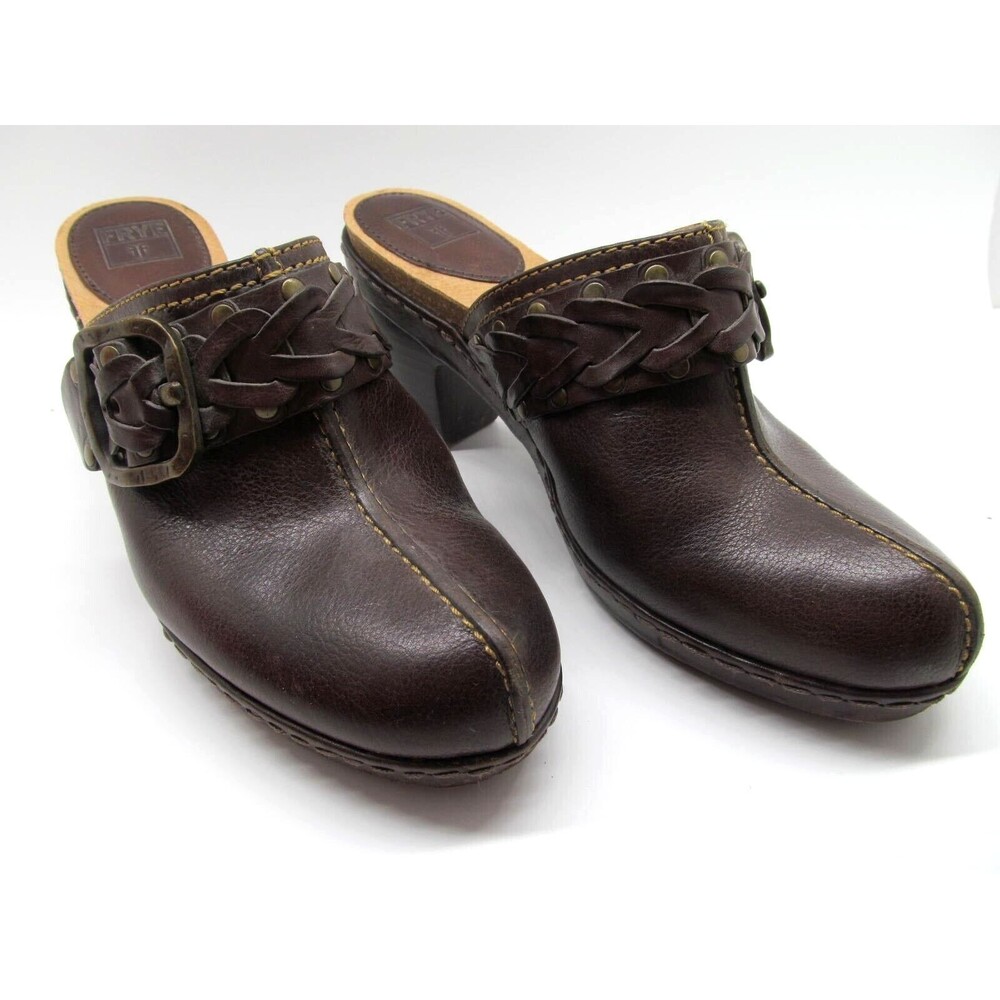 Frye Candice Womens brown Leather Woven Strap Clogs Slides Size US 8